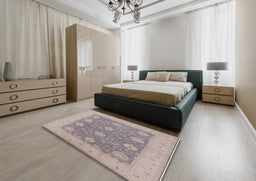 Mid-Century Modern Rose Purple Oriental Rug in a Bedroom, urb797