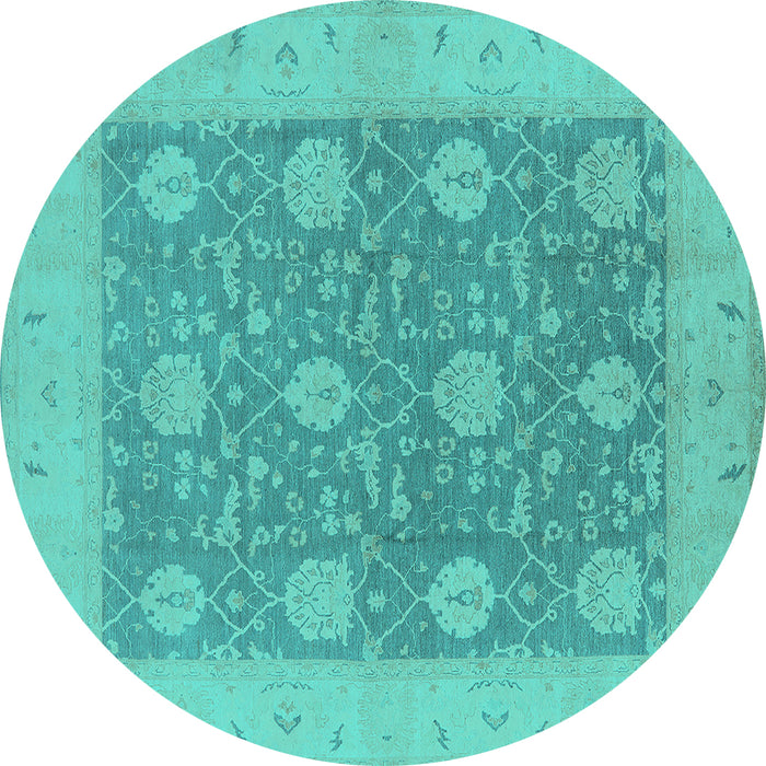 Round Oriental Turquoise Traditional Rug, urb797turq