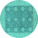 Round Oriental Turquoise Traditional Rug, urb797turq