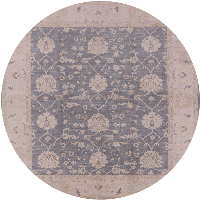 Round Mid-Century Modern Rose Purple Oriental Rug, urb797