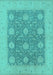 Machine Washable Oriental Turquoise Traditional Area Rugs, wshurb797turq