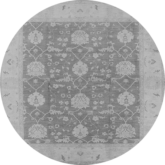 Round Machine Washable Oriental Gray Traditional Rug, wshurb797gry