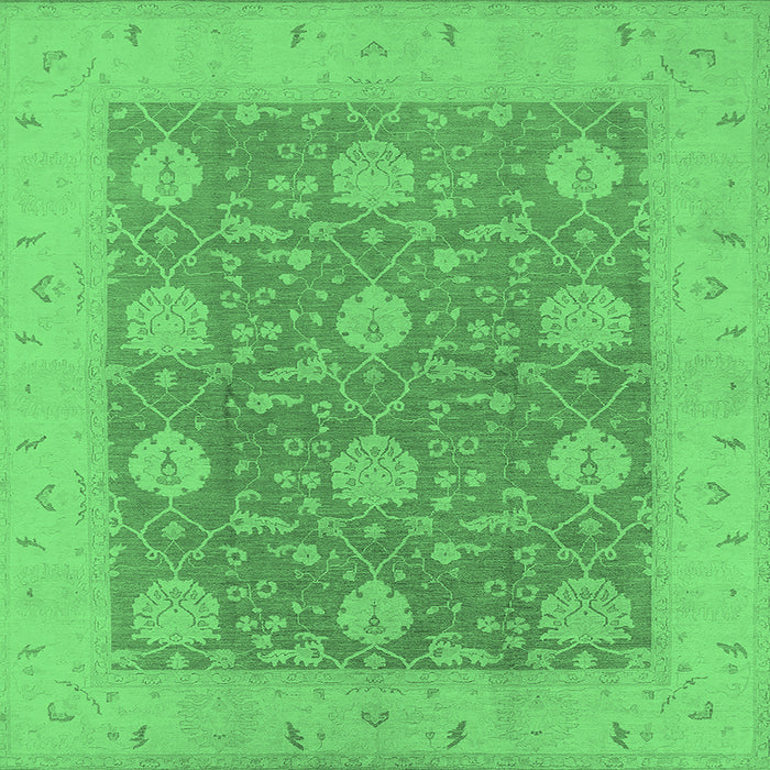 Square Machine Washable Oriental Emerald Green Traditional Area Rugs, wshurb797emgrn