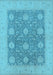 Machine Washable Oriental Light Blue Traditional Rug, wshurb797lblu