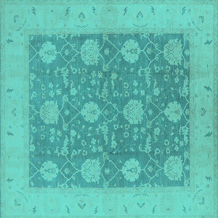 Square Machine Washable Oriental Turquoise Traditional Area Rugs, wshurb797turq