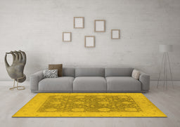 Machine Washable Oriental Yellow Traditional Rug in a Living Room, wshurb797yw
