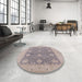 Round Mid-Century Modern Rose Purple Oriental Rug in a Office, urb797