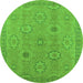 Round Machine Washable Oriental Green Traditional Area Rugs, wshurb798grn