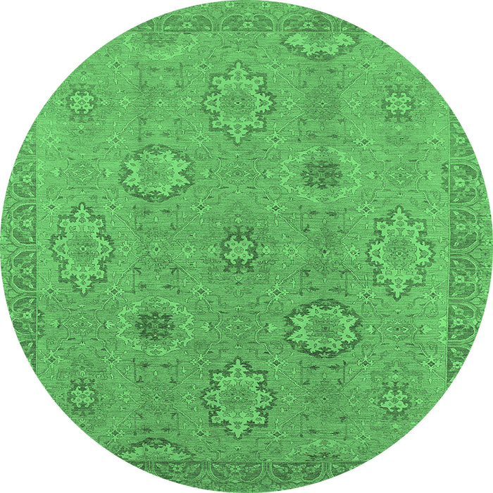 Round Oriental Emerald Green Traditional Rug, urb798emgrn
