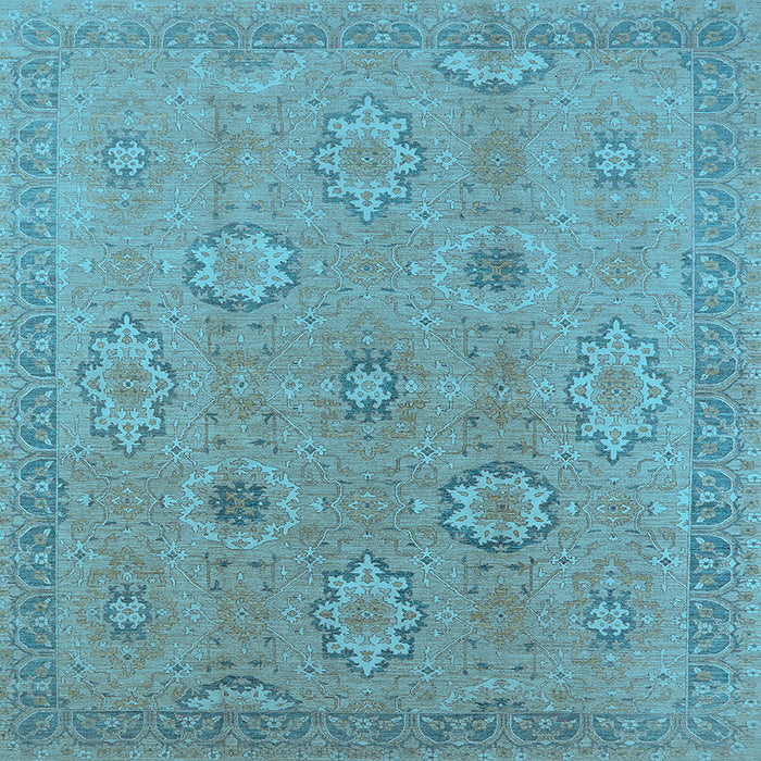 Square Machine Washable Oriental Light Blue Traditional Rug, wshurb798lblu