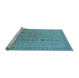 Sideview of Machine Washable Oriental Light Blue Traditional Rug, wshurb798lblu