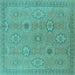 Square Machine Washable Oriental Turquoise Traditional Area Rugs, wshurb798turq