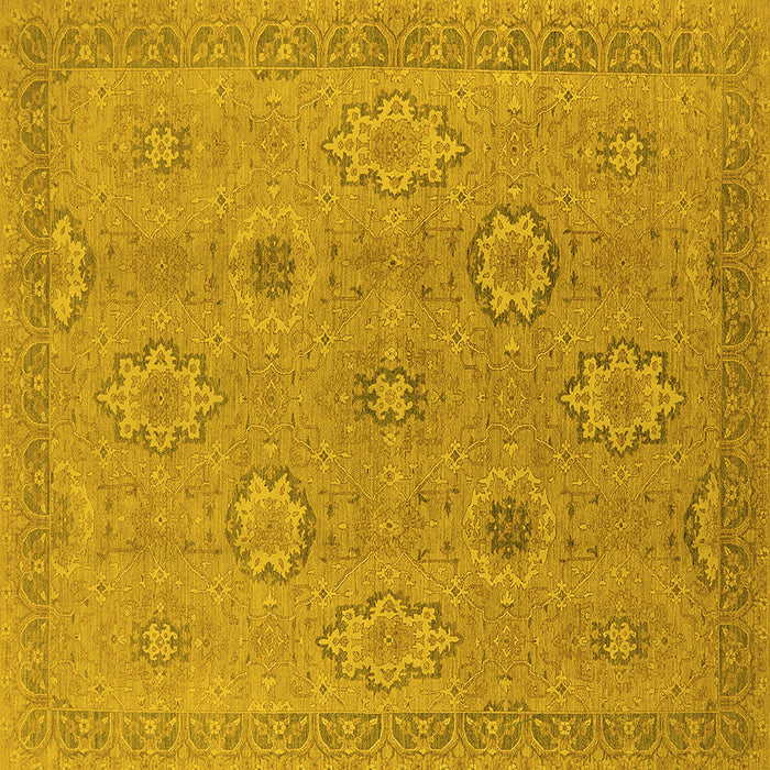 Square Machine Washable Oriental Yellow Traditional Rug, wshurb798yw