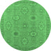 Round Machine Washable Oriental Emerald Green Traditional Area Rugs, wshurb798emgrn