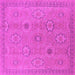 Square Machine Washable Oriental Pink Traditional Rug, wshurb798pnk