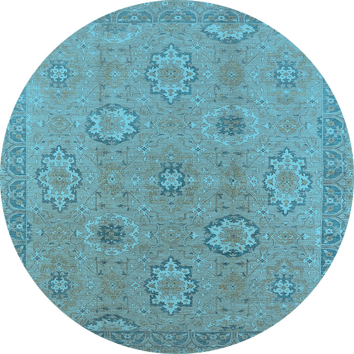 Round Machine Washable Oriental Light Blue Traditional Rug, wshurb798lblu