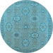 Round Machine Washable Oriental Light Blue Traditional Rug, wshurb798lblu