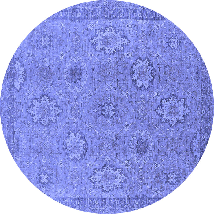 Round Machine Washable Oriental Blue Traditional Rug, wshurb798blu