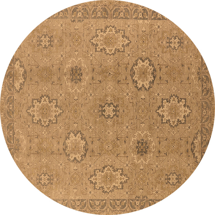 Round Machine Washable Oriental Brown Traditional Rug, wshurb798brn