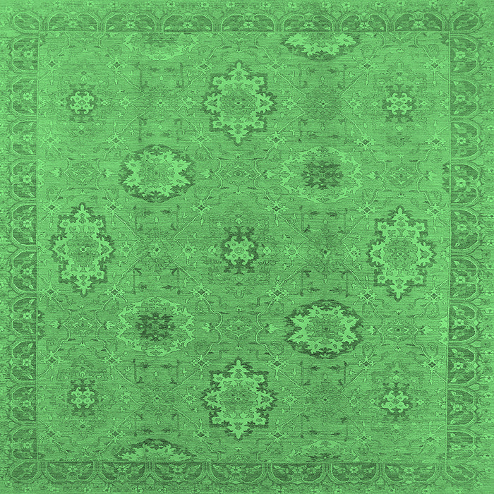 Square Machine Washable Oriental Emerald Green Traditional Area Rugs, wshurb798emgrn