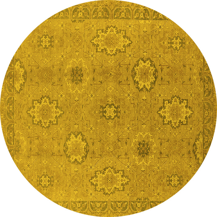 Round Machine Washable Oriental Yellow Traditional Rug, wshurb798yw