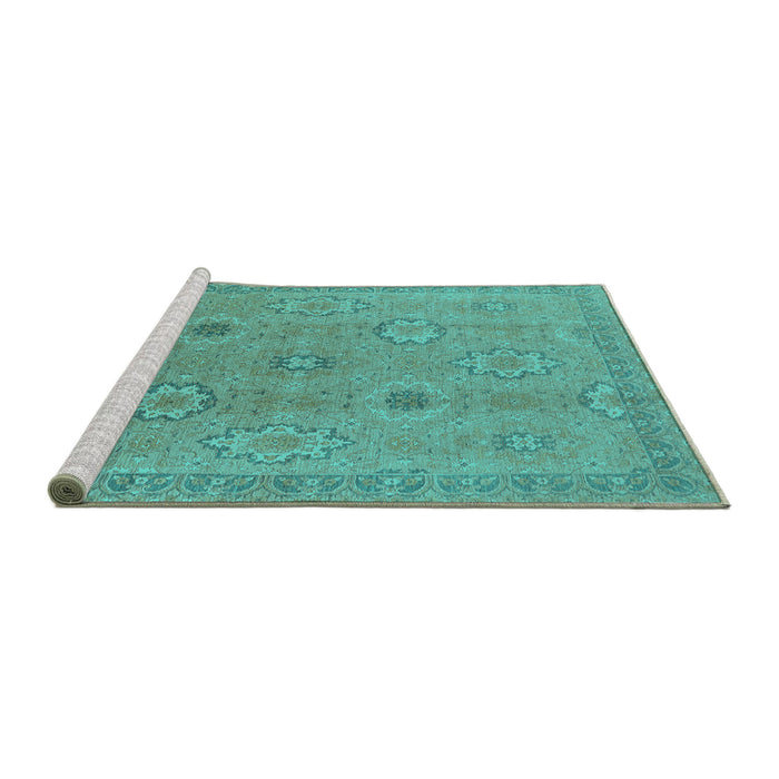 Sideview of Machine Washable Oriental Turquoise Traditional Area Rugs, wshurb798turq