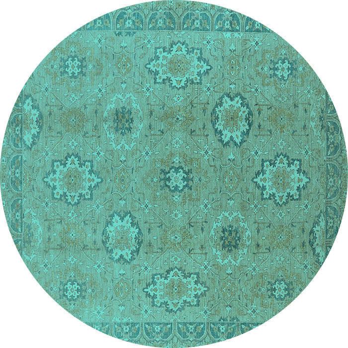 Round Oriental Turquoise Traditional Rug, urb798turq