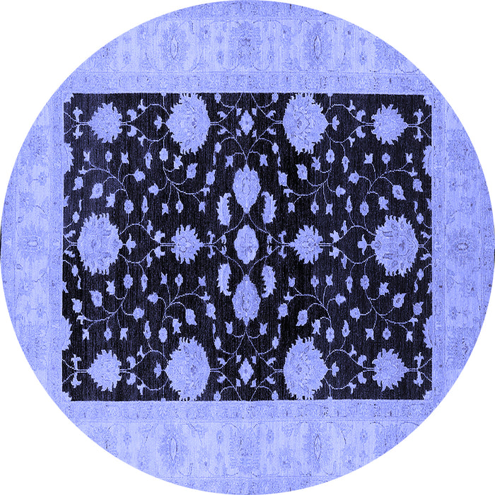 Round Machine Washable Oriental Blue Traditional Rug, wshurb799blu