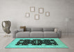 Machine Washable Oriental Turquoise Traditional Area Rugs in a Living Room,, wshurb799turq