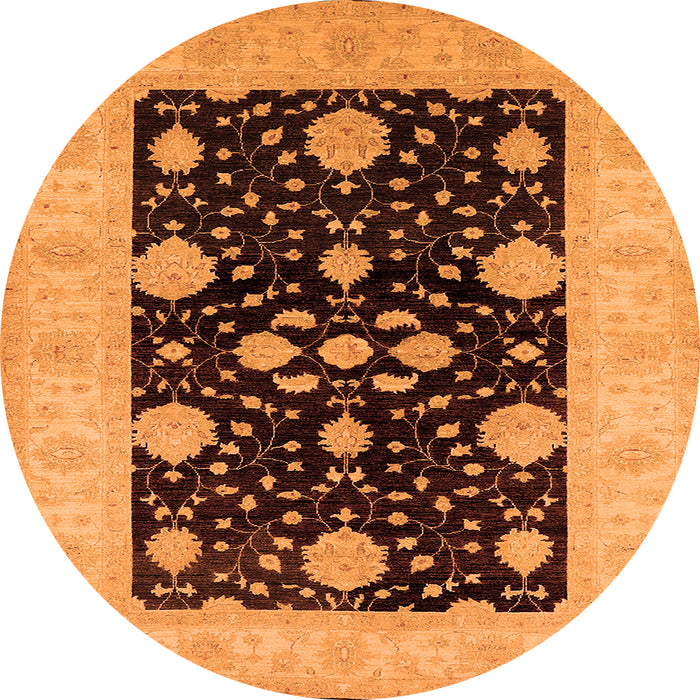 Round Machine Washable Oriental Orange Traditional Area Rugs, wshurb799org