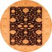 Round Machine Washable Oriental Orange Traditional Area Rugs, wshurb799org