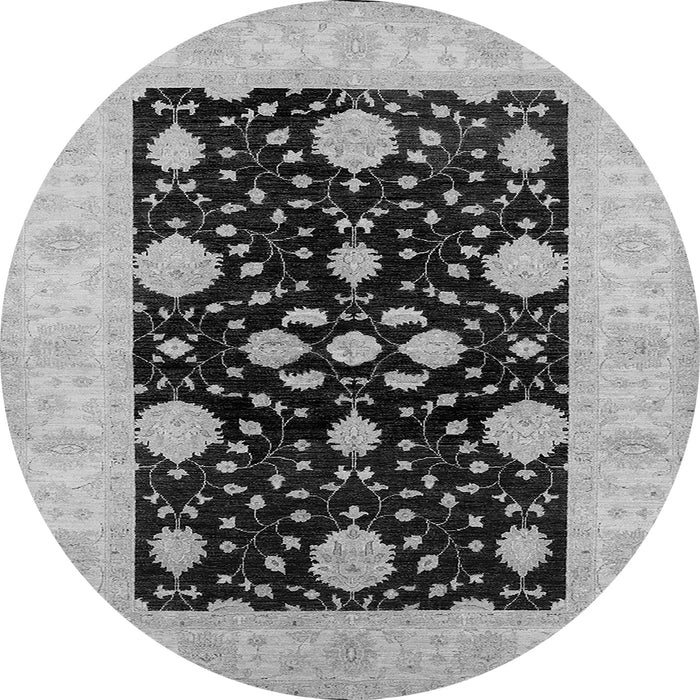 Round Machine Washable Oriental Gray Traditional Rug, wshurb799gry