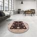 Round Mid-Century Modern Rose Pink Oriental Rug in a Office, urb799