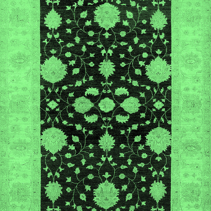 Machine Washable Oriental Emerald Green Traditional Area Rugs, wshurb799emgrn