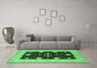 Machine Washable Oriental Emerald Green Traditional Area Rugs in a Living Room,, wshurb799emgrn