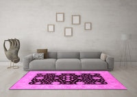 Machine Washable Oriental Pink Traditional Rug, wshurb799pnk