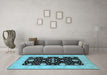 Machine Washable Oriental Light Blue Traditional Rug in a Living Room, wshurb799lblu