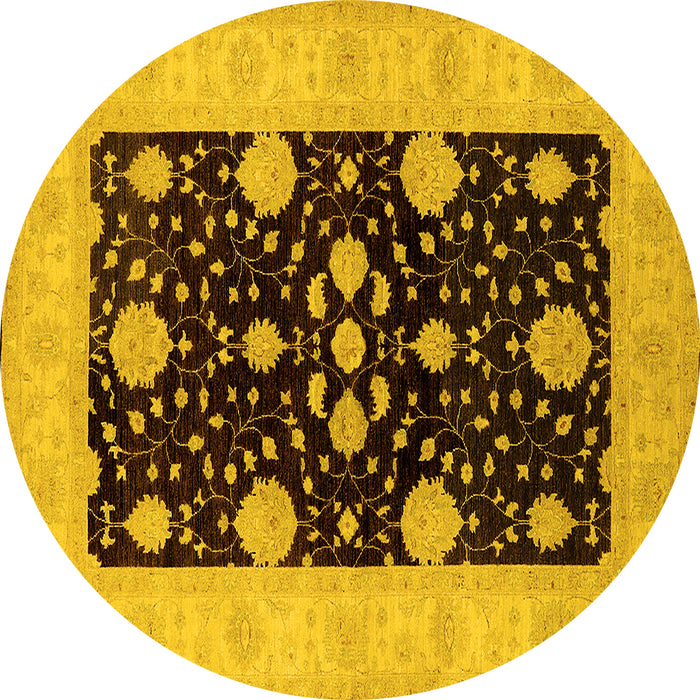 Round Machine Washable Oriental Yellow Traditional Rug, wshurb799yw