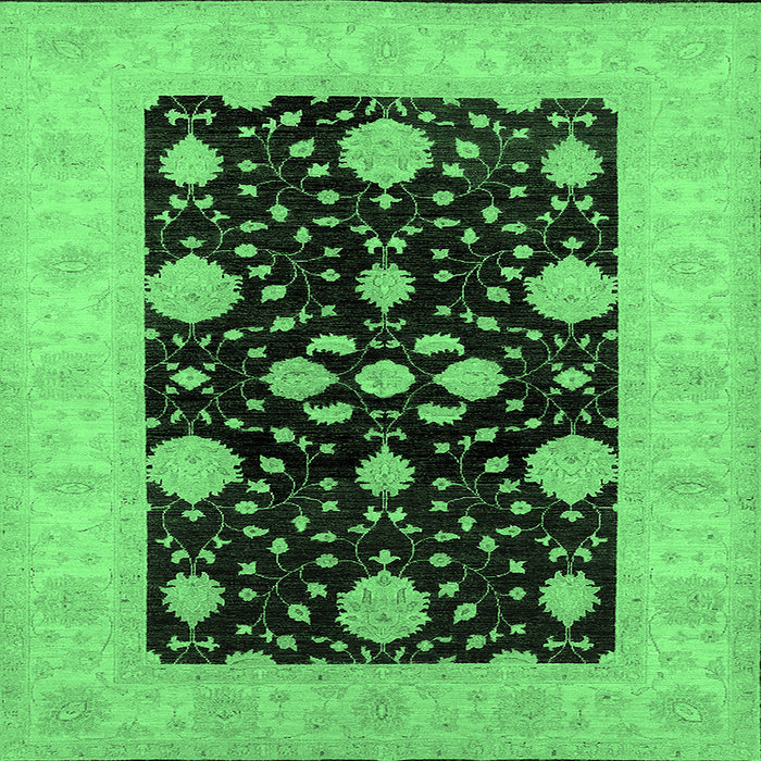 Square Machine Washable Oriental Emerald Green Traditional Area Rugs, wshurb799emgrn