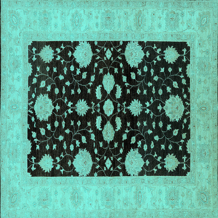 Square Machine Washable Oriental Turquoise Traditional Area Rugs, wshurb799turq