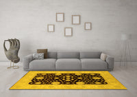 Machine Washable Oriental Yellow Traditional Rug, wshurb799yw