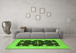 Machine Washable Oriental Green Traditional Area Rugs in a Living Room,, wshurb799grn