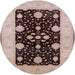 Round Mid-Century Modern Rose Pink Oriental Rug, urb799