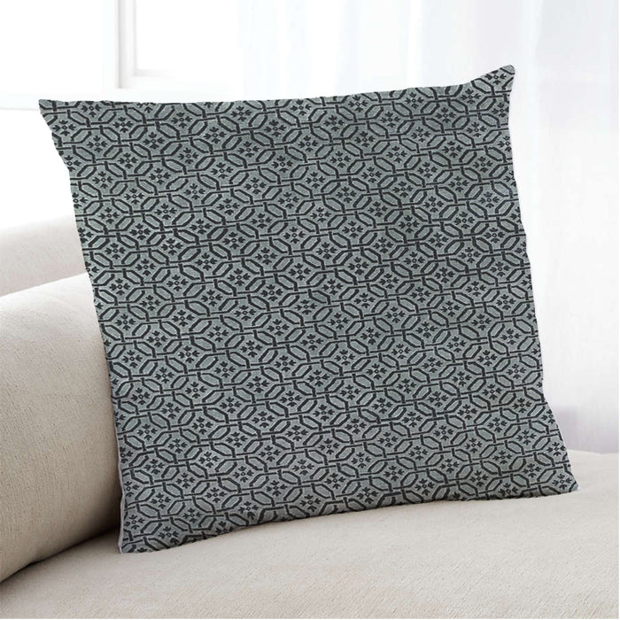 Lifestyle Image of Mid-Century Modern Urban Square Midnight Gary Throw Pillow, 18 inch by 18 inch, pwurb79