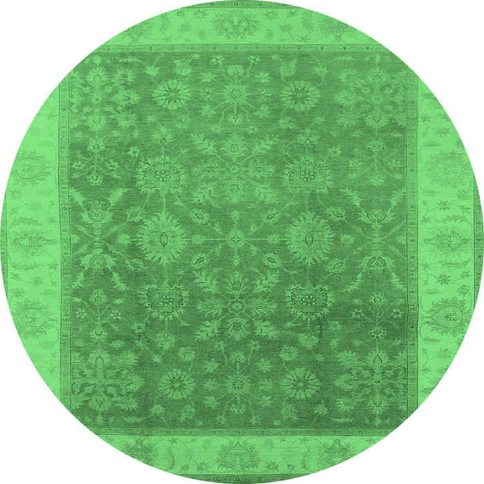 Round Machine Washable Oriental Emerald Green Traditional Area Rugs, wshurb800emgrn