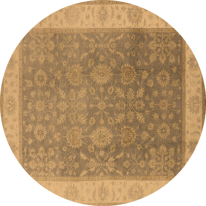 Round Machine Washable Oriental Brown Traditional Rug, wshurb800brn