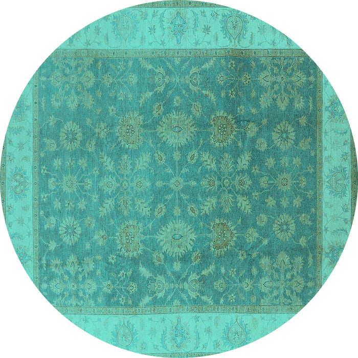 Round Machine Washable Oriental Turquoise Traditional Area Rugs, wshurb800turq
