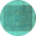 Round Machine Washable Oriental Turquoise Traditional Area Rugs, wshurb800turq