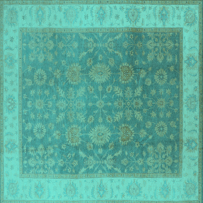 Square Machine Washable Oriental Turquoise Traditional Area Rugs, wshurb800turq