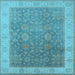 Square Machine Washable Oriental Light Blue Traditional Rug, wshurb800lblu